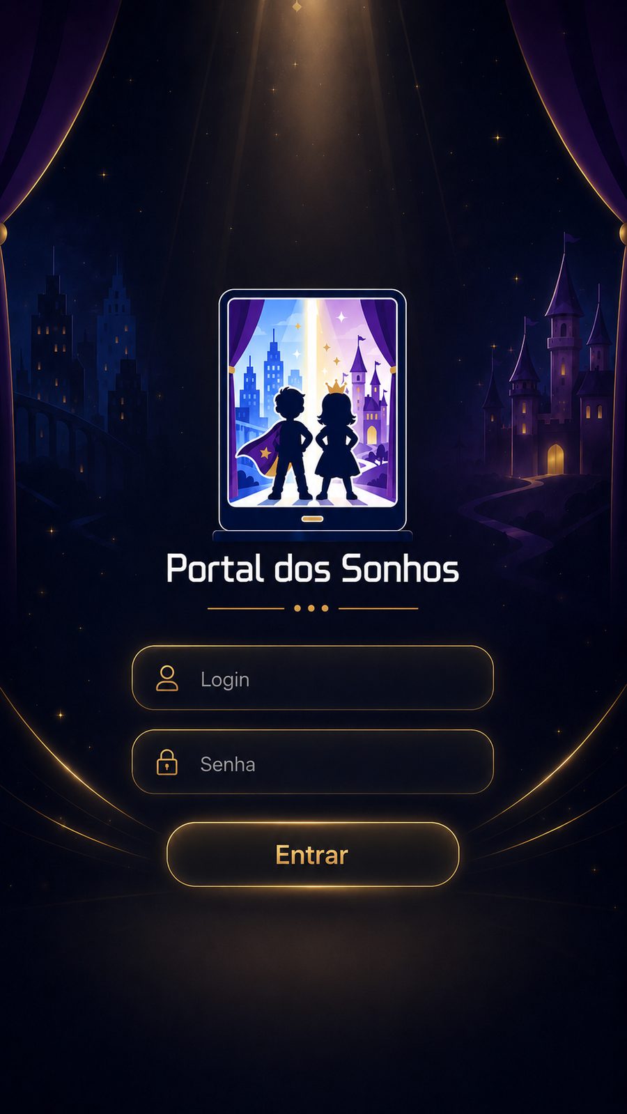 A tela de entrada do Portal dos Sonhos na TV do salão